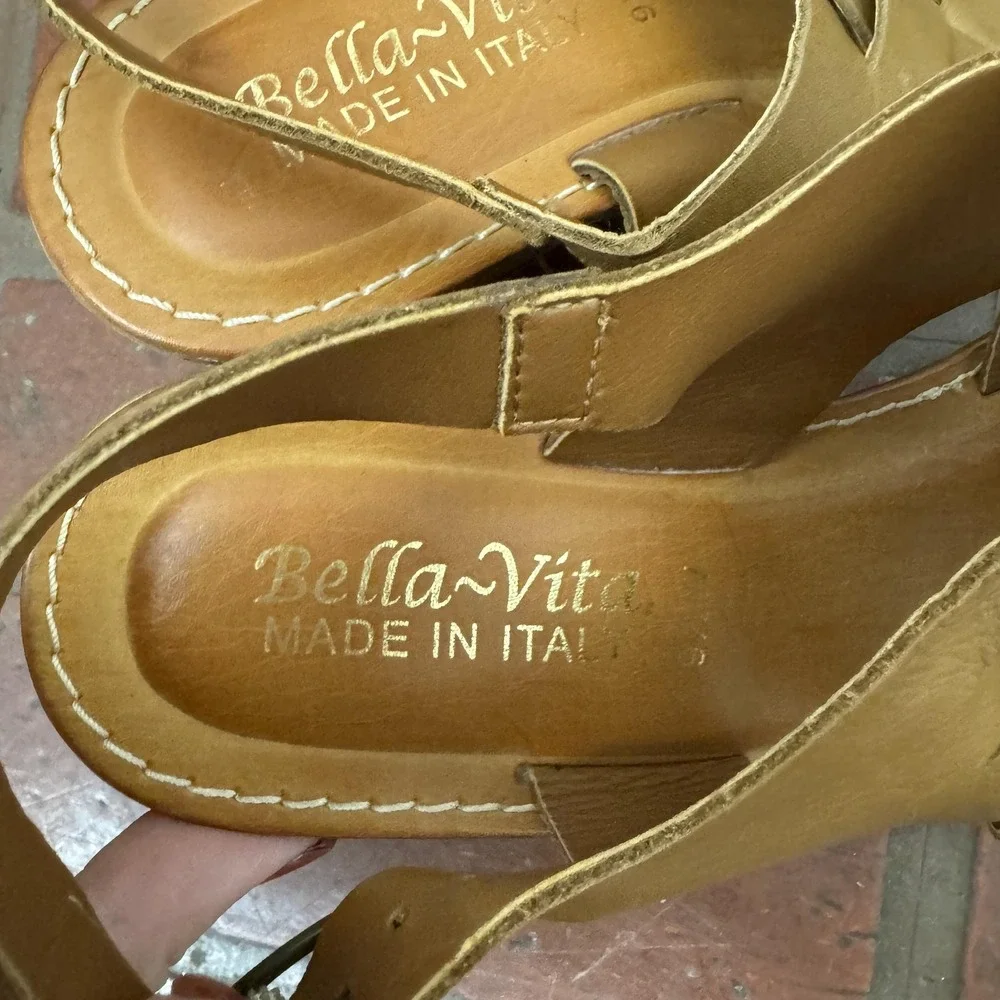 Bella Vita Shoes‎ Womens Size 9.5 Tan Leather Made in Italy Block Heel Sandals - Picture 3 of 9